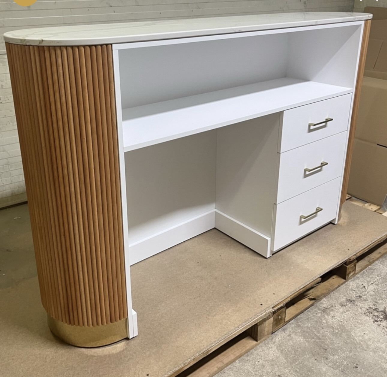 a store counter with a desk