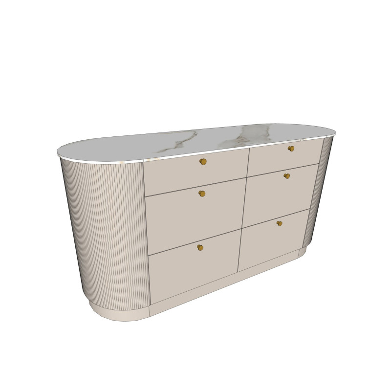 Freestanding display in a beige shade with rounded sides Freestanding display in a beige shade with rounded sides