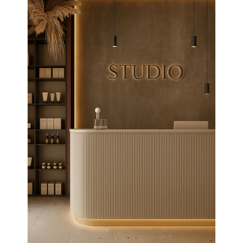 Grooved reception counter for a hair salon