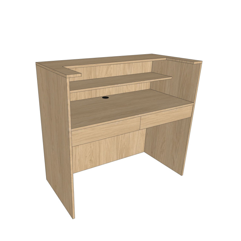Reception desk with a work surface and storage space