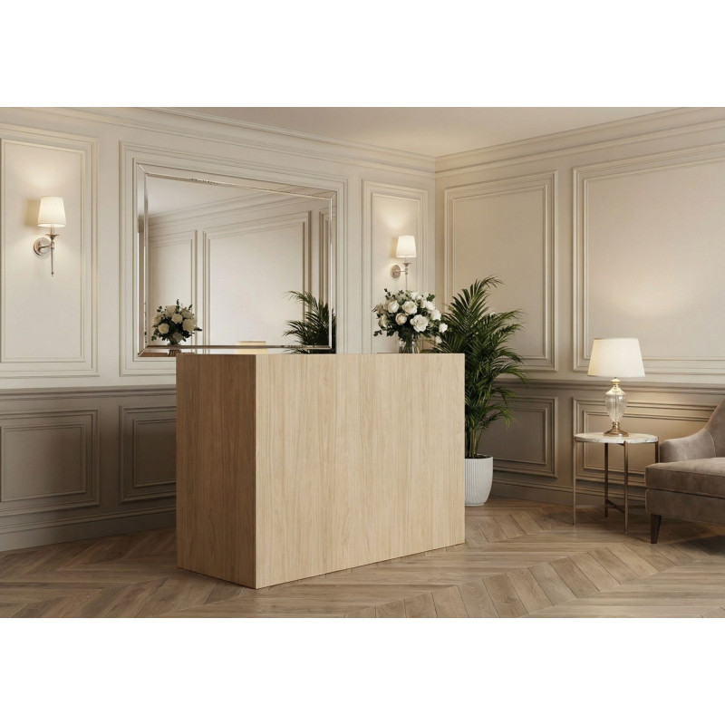 Reception desk with a wood-grain finish
