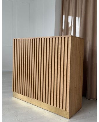 Grooved wooden reception desk