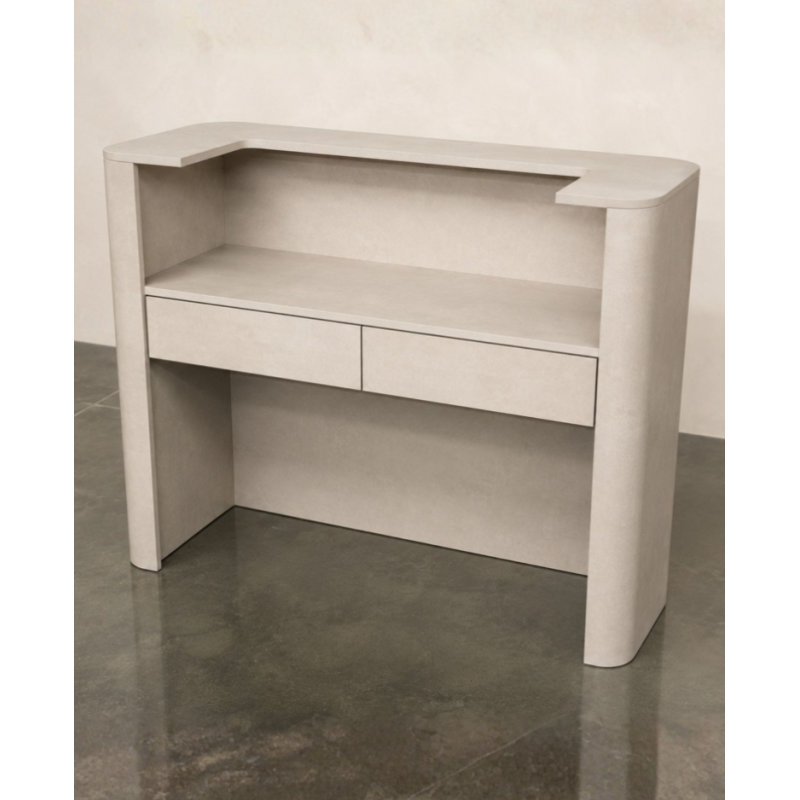Reception desk for the showroom with a desk featuring drawers