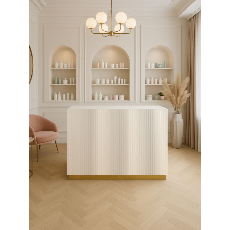 White beauty salon reception desk