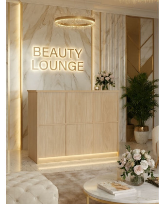 Minimalistyczna recepcja do salonu beauty ELFINA – front segmentowy