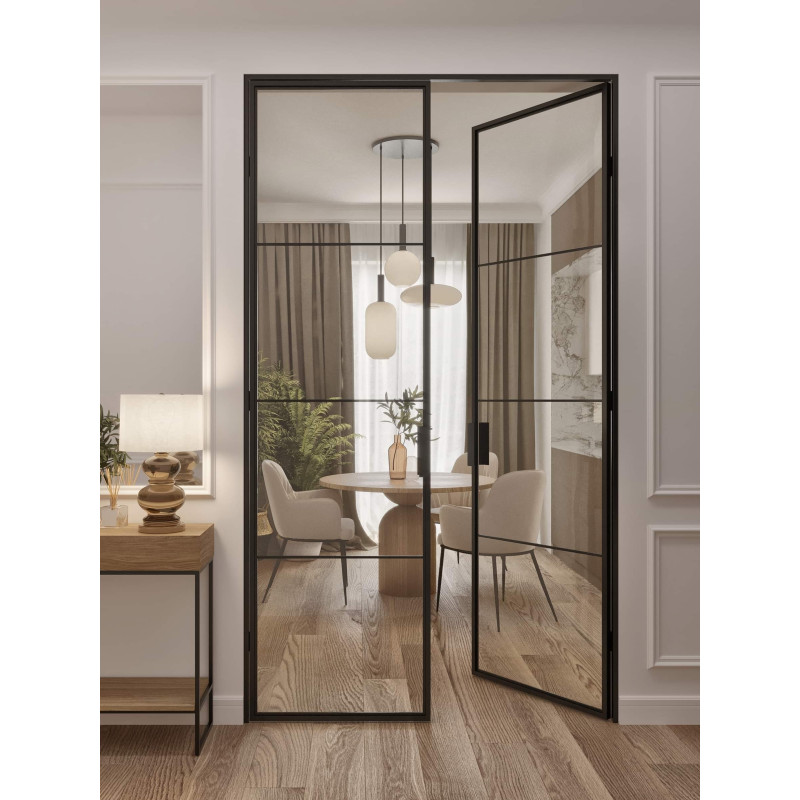 Doppelte Loft-Tür mit Sprossen und schwarzem Rahmen