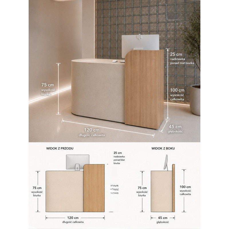 A comfortable reception desk for an aesthetic medicine clinic