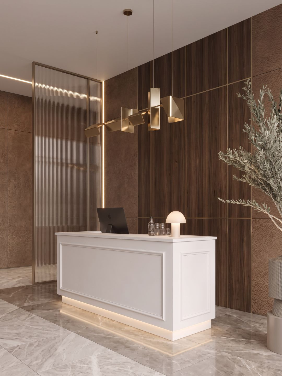 MONROE White Reception Desk with Decorative Stucco