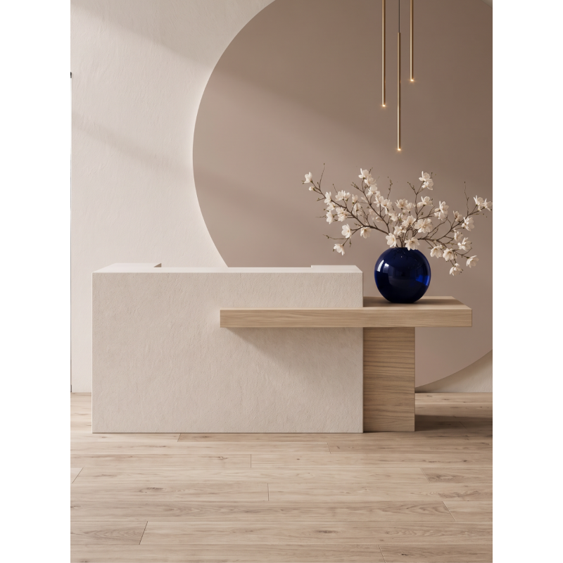 Moderner Empfangstresen mit LED-Beleuchtung und Holzplatte