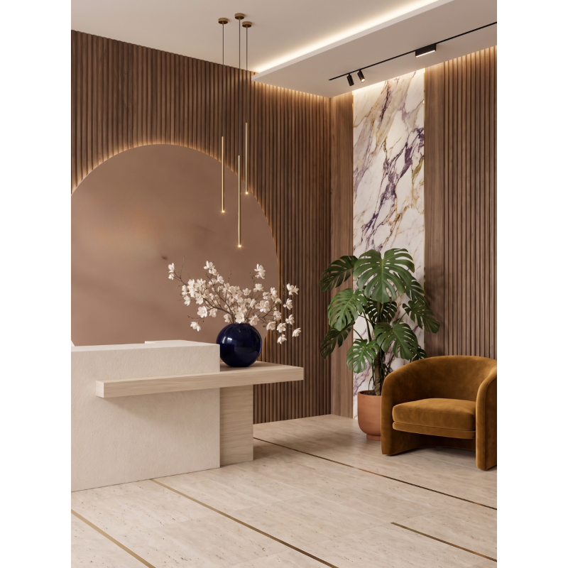The elegant, custom-made VELA reception desk
