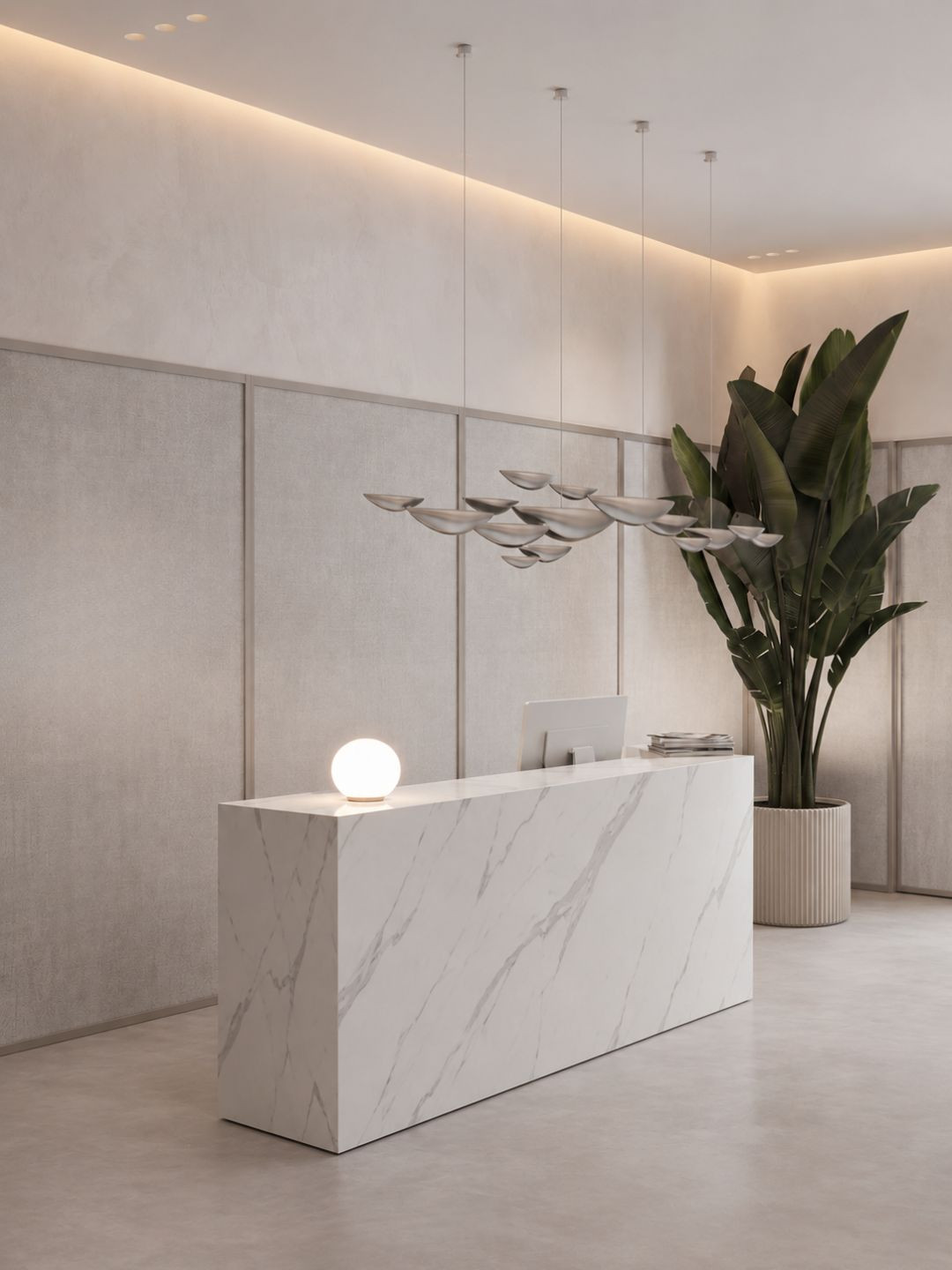 Marble reception desk for an aesthetic medicine clinic