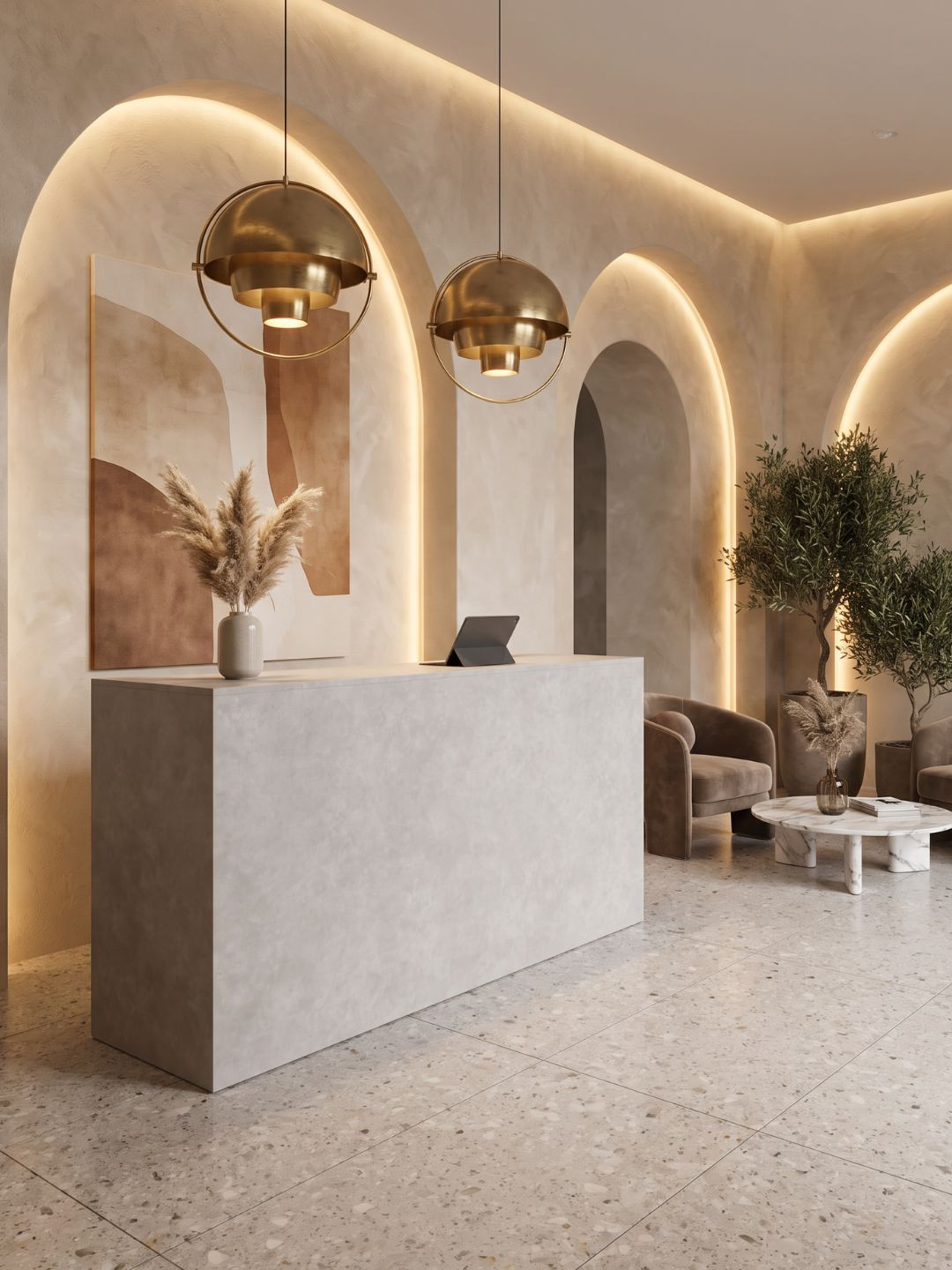 RAYS – recepce s kamenným povrchem pro kosmetický salón a obchod | Boeva