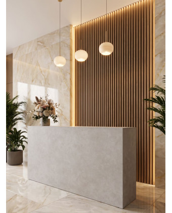 RAYS – recepce s kamenným povrchem pro kosmetický salón a obchod | Boeva