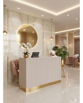 Grooved reception desk in cashmere color Grooved reception desk in cashmere color