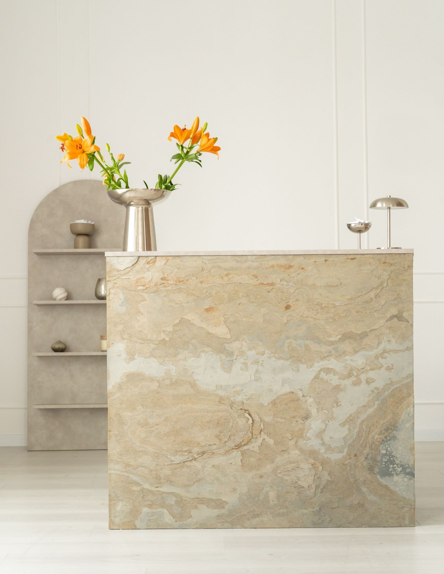 ARIA – 120 cm hair salon reception desk, stone finish | Papierówka