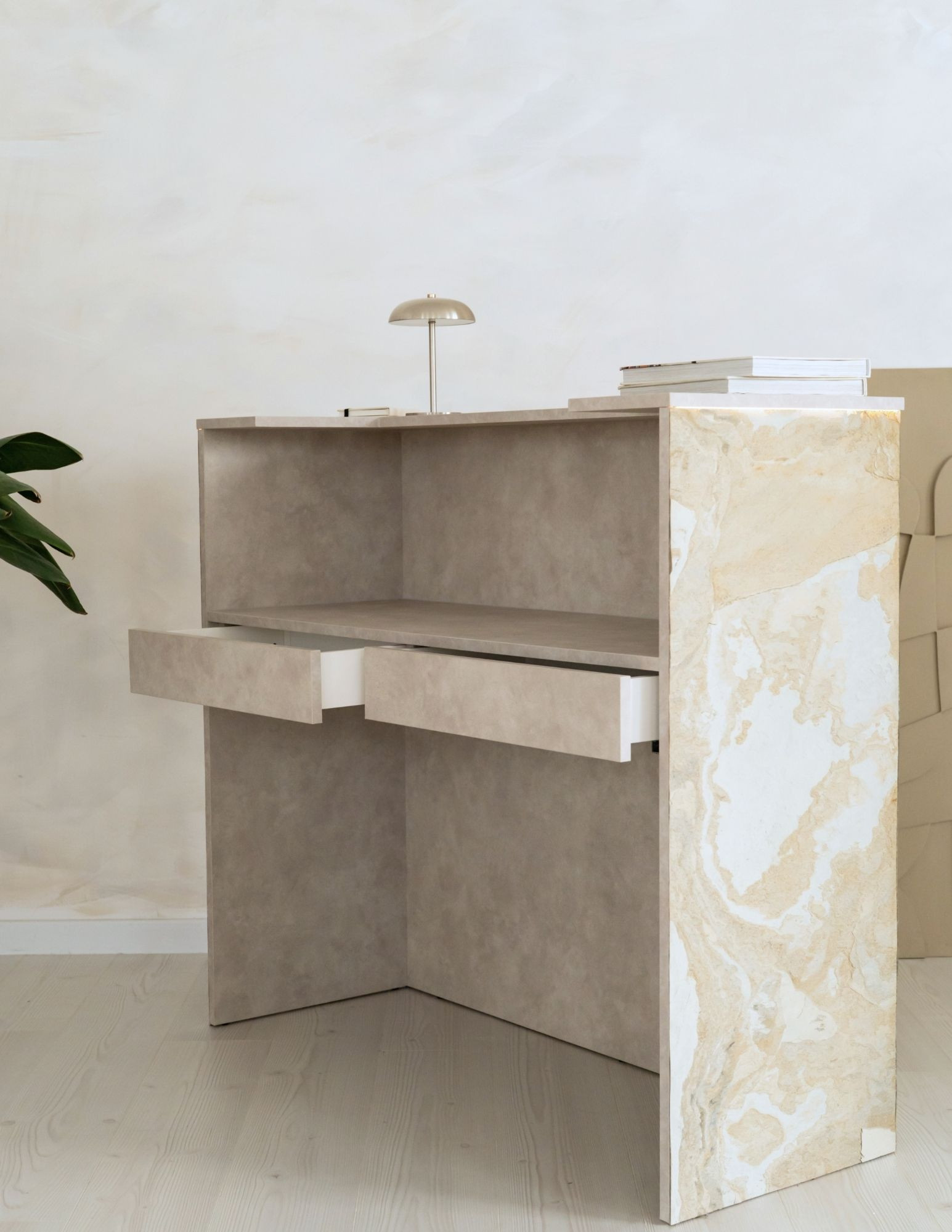 ARIA – 120 cm hair salon reception desk, stone finish | Papierówka