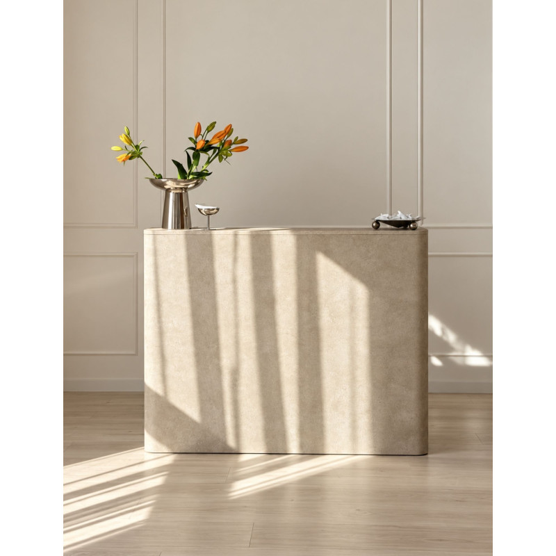 RAYS II – Rounded reception desk with a stone finish for the living room | Boeva