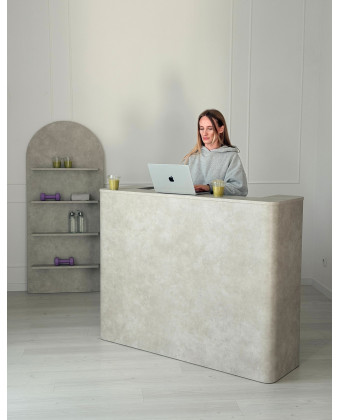 RAYS II – Rounded reception desk with a stone finish for the living room | Boeva
