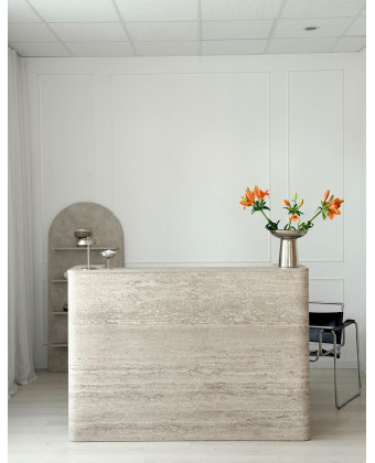 DUNA Reception Desk – Hair Salon Counter with Travertine-Look Finish, 80–160 cm  BOEVA