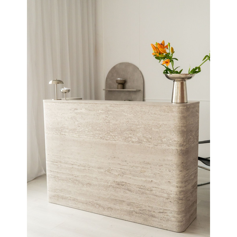 DUNA Reception Desk – Hair Salon Counter with Travertine-Look Finish, 80–160 cm  BOEVA