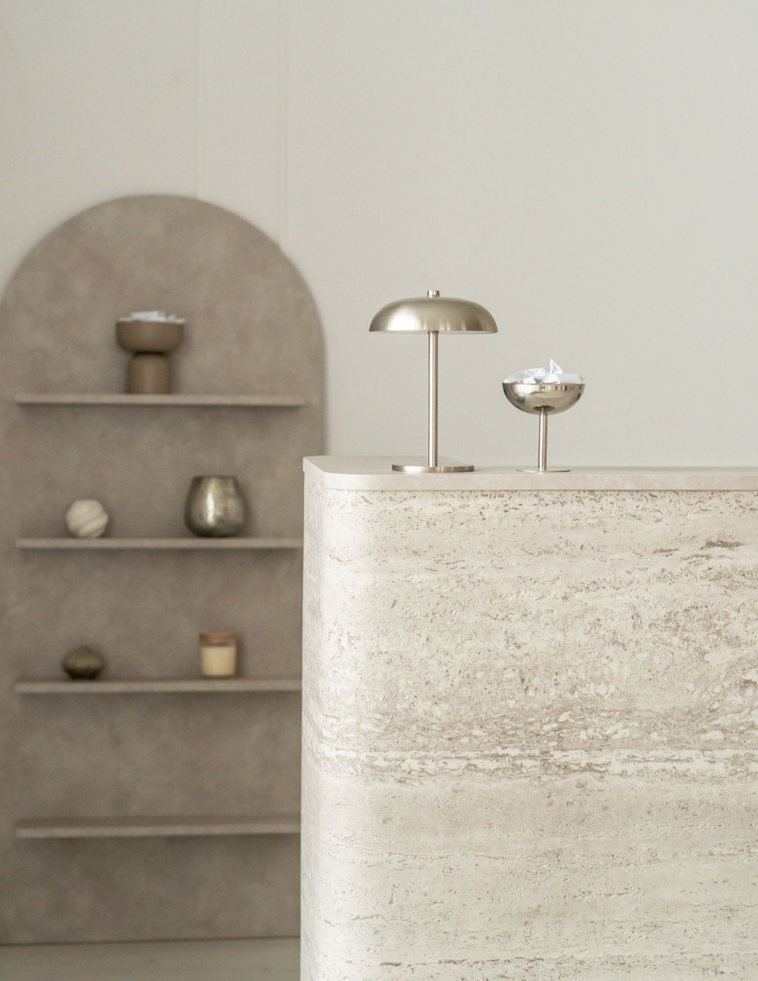 DUNA Reception Desk – Hair Salon Counter with Travertine-Look Finish, 80–160 cm  BOEVA