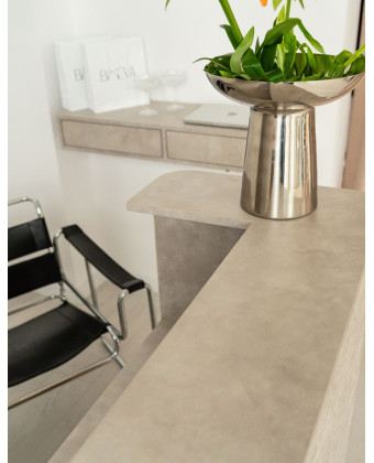 DUNA Reception Desk – Hair Salon Counter with Travertine-Look Finish, 80–160 cm  BOEVA