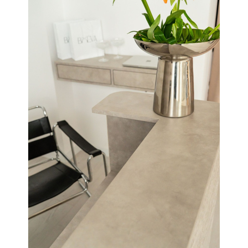 DUNA Reception Desk – Hair Salon Counter with Travertine-Look Finish, 80–160 cm  BOEVA