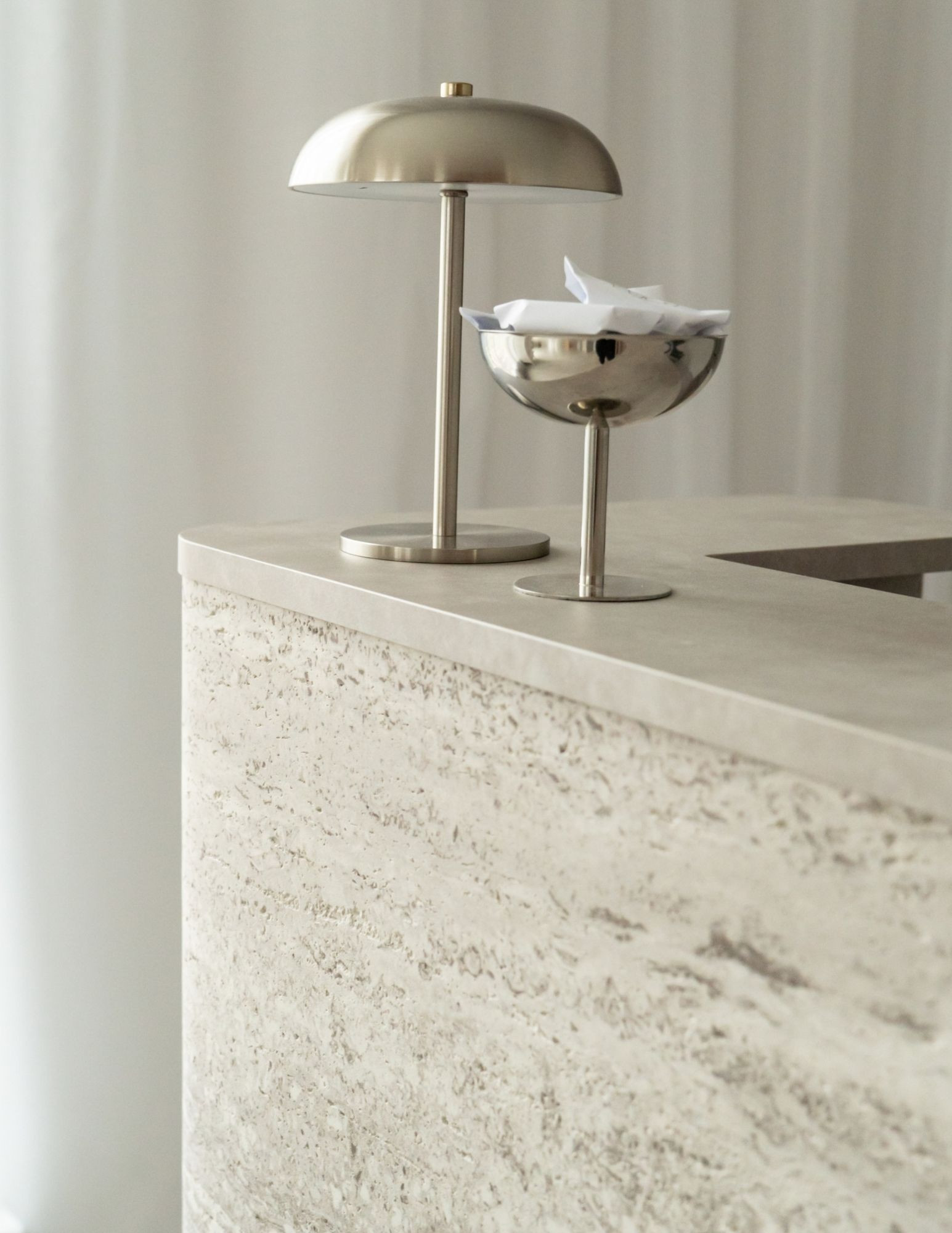 DUNA Reception Desk – Hair Salon Counter with Travertine-Look Finish, 80–160 cm  BOEVA