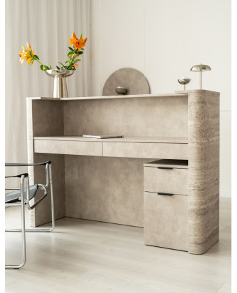 DUNA Reception Desk – Hair Salon Counter with Travertine-Look Finish, 80–160 cm BOEVA DUNA Reception Desk – Hair Salon Counter with Travertine-Look Finish, 80–160 cm BOEVA