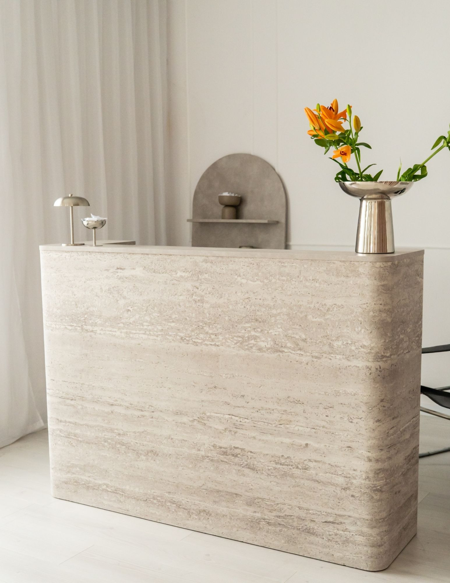 DUNA Reception Desk – Hair Salon Counter with Travertine-Look Finish, 80–160 cm BOEVA DUNA Reception Desk – Hair Salon Counter with Travertine-Look Finish, 80–160 cm BOEVA