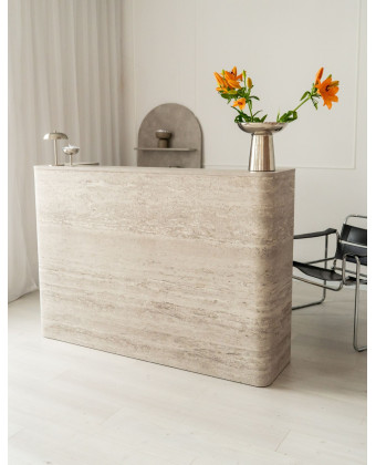 DUNA Reception Desk – Hair Salon Counter with Travertine-Look Finish, 80–160 cm BOEVA DUNA Reception Desk – Hair Salon Counter with Travertine-Look Finish, 80–160 cm BOEVA