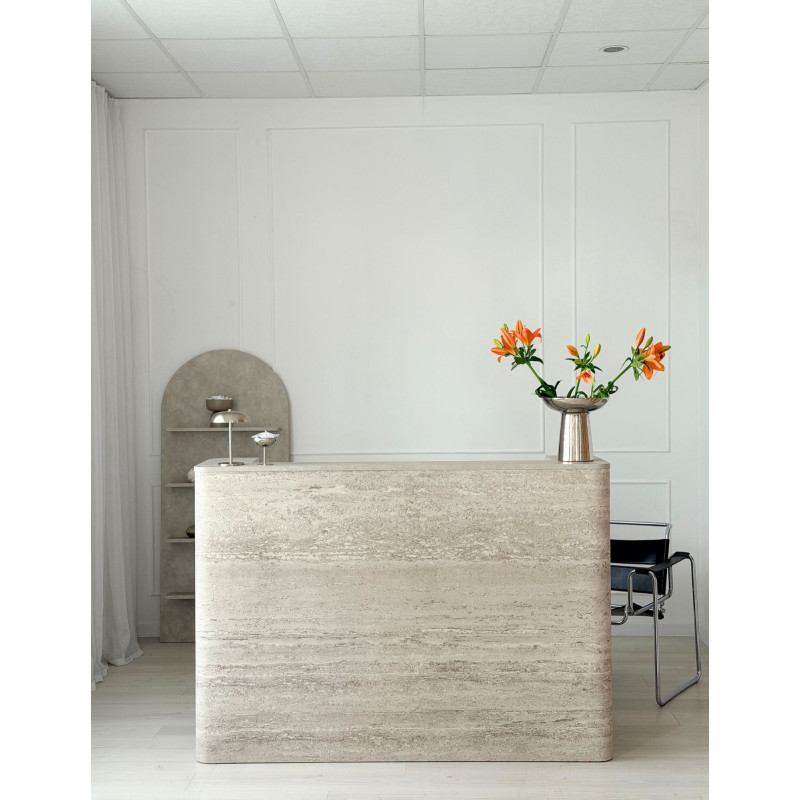 DUNA-Rezeption – Friseurtheke mit Travertin-Optik, 80–160 cm  BOEVA