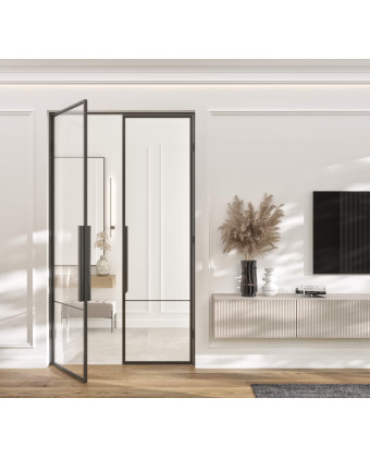 Doppelte Loft-Tür mit Sprossen und schwarzem Rahmen