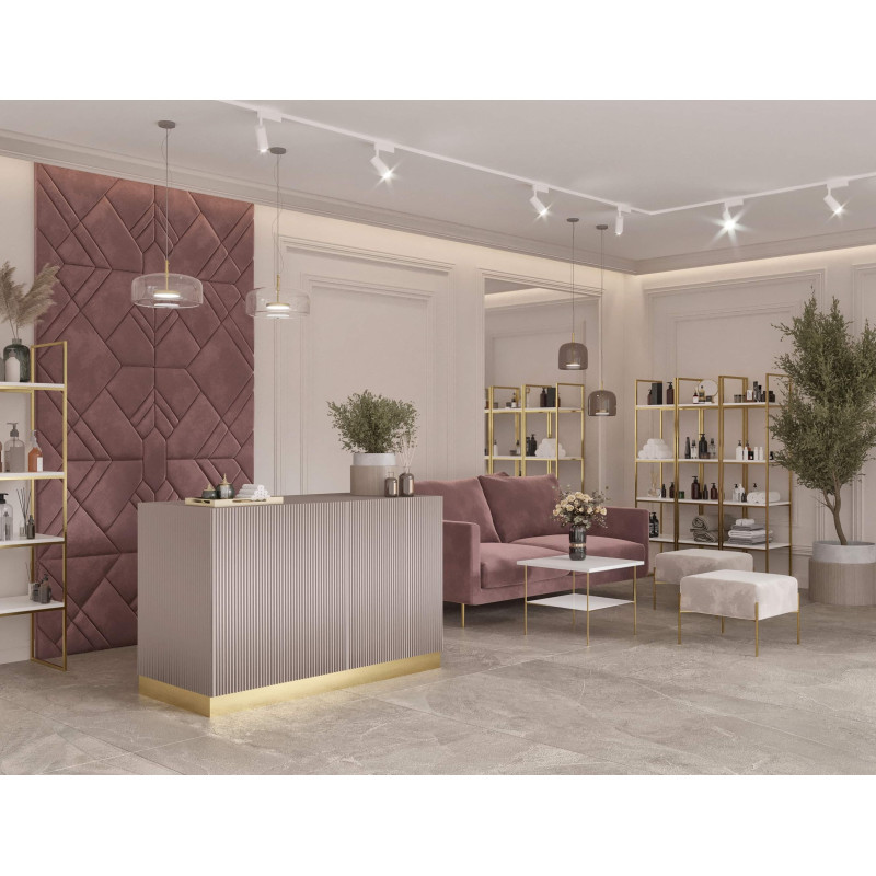 Design-Empfangstheke mit Rillenmuster – Möbel für den Empfangsbereich von Beauty-Salons, Friseur- oder Barbiersalons. Design-Empfangstheke mit Rillenmuster – Möbel für den Empfangsbereich von Beauty-Salons, Friseur- oder Barbiersalons.